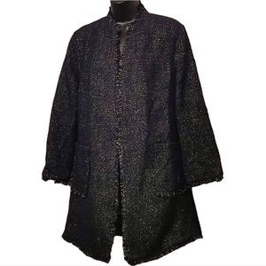 Jessica London Open Front Tweed Navy Jacket Size 12